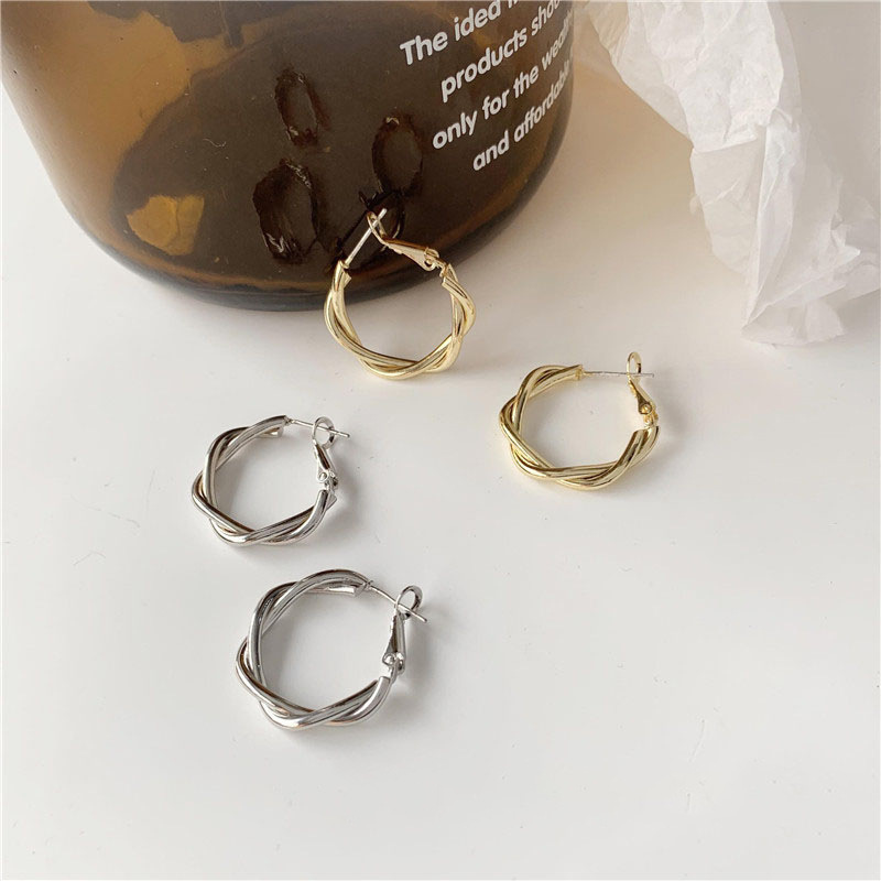Metal twist earrings with a sense of design, a French retro and cold style for women, fashionable ear buckles, trendy and niche circle earrings with a cool temperament full figure