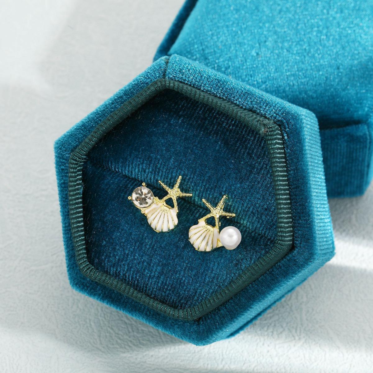 European and American cross-border best-selling design starfish shell dreamy stud earrings, sea creative imitation pearl earrings Specification drawing