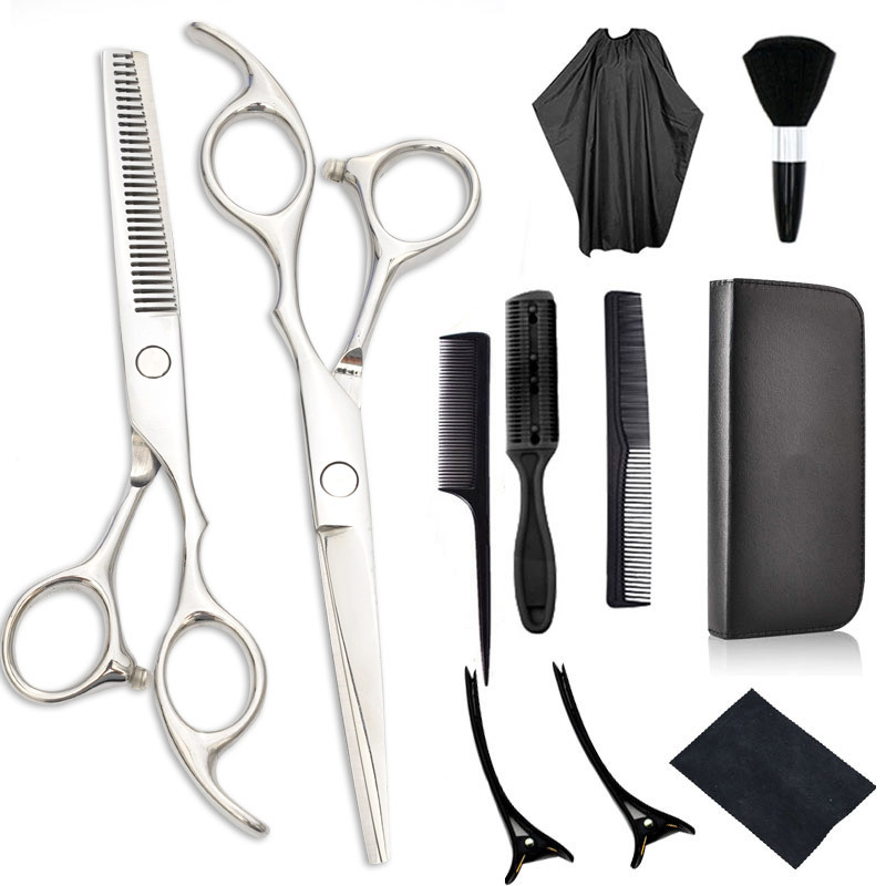 Stainless steel hair scissors, 6-inch black hair scissors, tooth scissors, thinning scissors, wholesale hair scissors set undefined