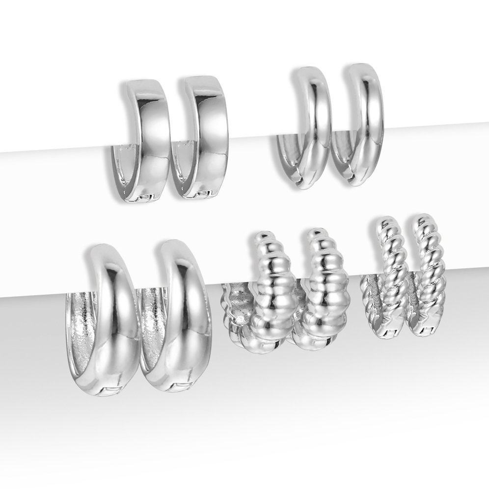 A new European and American geometric ccb ear ring, exaggerated and personalized earrings, cross-border simple spiral twist ear ring set of 5 pieces details Picture