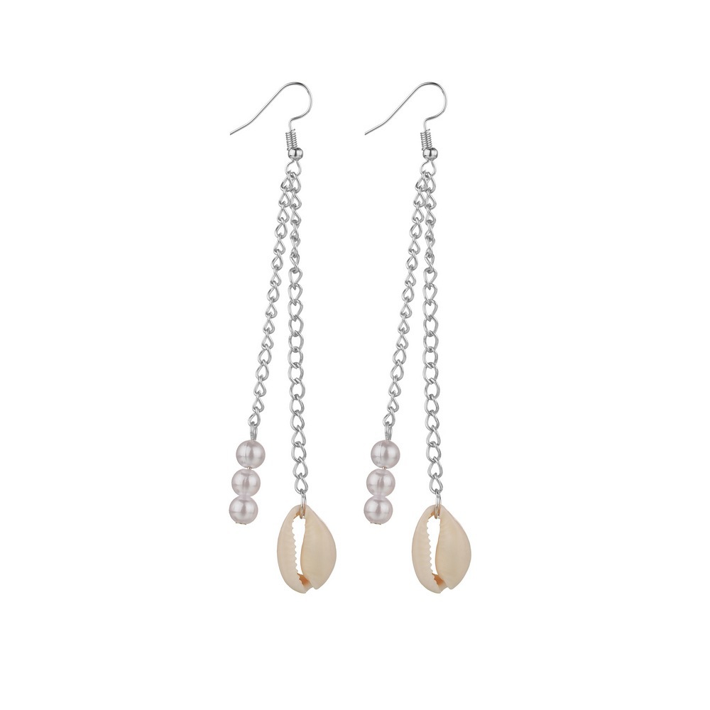 Wholesale of European and American personalized and fashionable shell pendants, pearl tassels and alloy earrings for women Item Picture