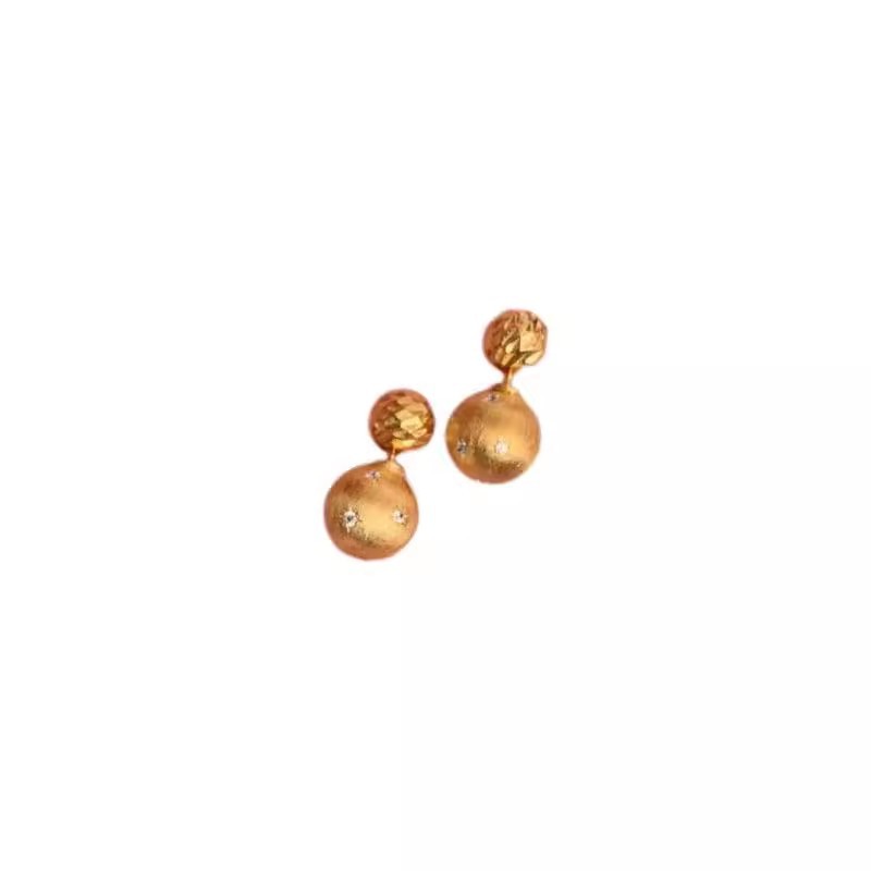 Golden brushed star small golden ball stud earrings exude a noble, retro, unique and high-end charm, with a delicate fragrance style and micro-inlaid earrings Item Picture