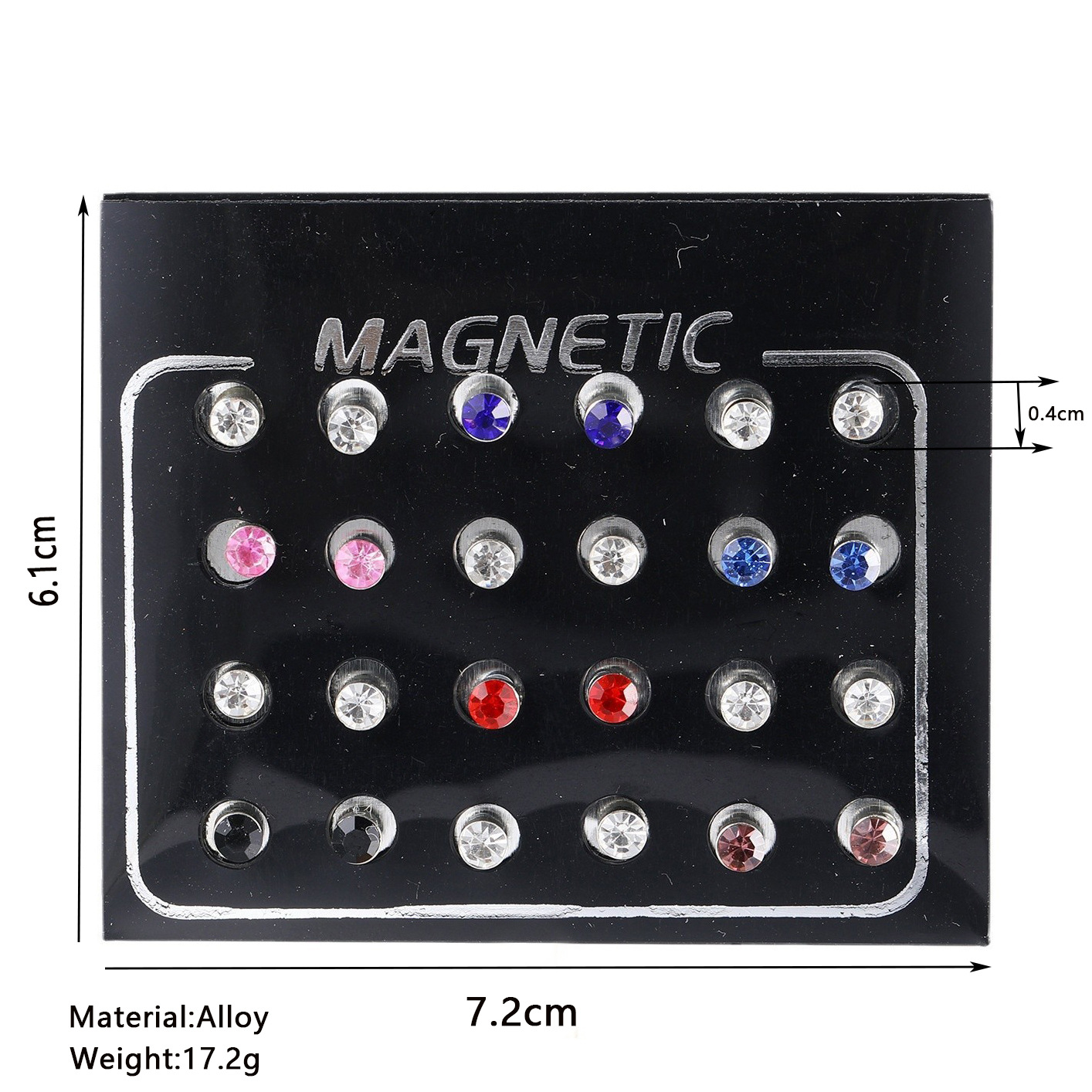 European and American cross-border accessories, fashionable colorful diamond-encrusted double round crystal stud earrings set, 12 pairs of magnetic women's stud earrings details Picture