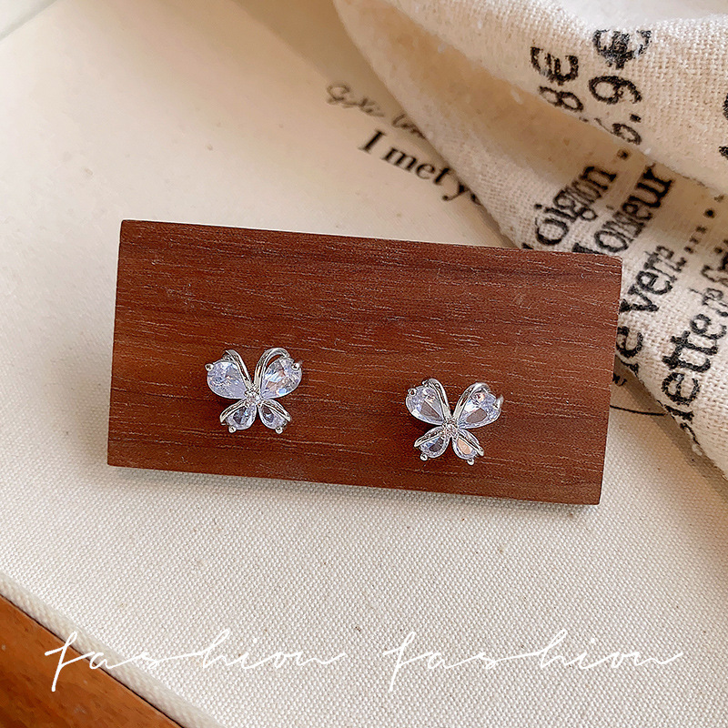 Summer zirconium ice crystal butterfly stud earrings for women, light luxury and high-end exquisite earrings, niche design, unique style and charm details Picture