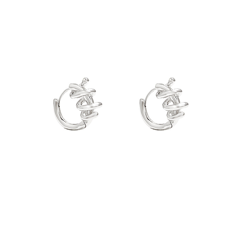 925 silver needle knotted plain loop ear buckles for women, simple and fashionable, cold style, niche and elegant earrings, internet-famous earrings, trendy Item Picture