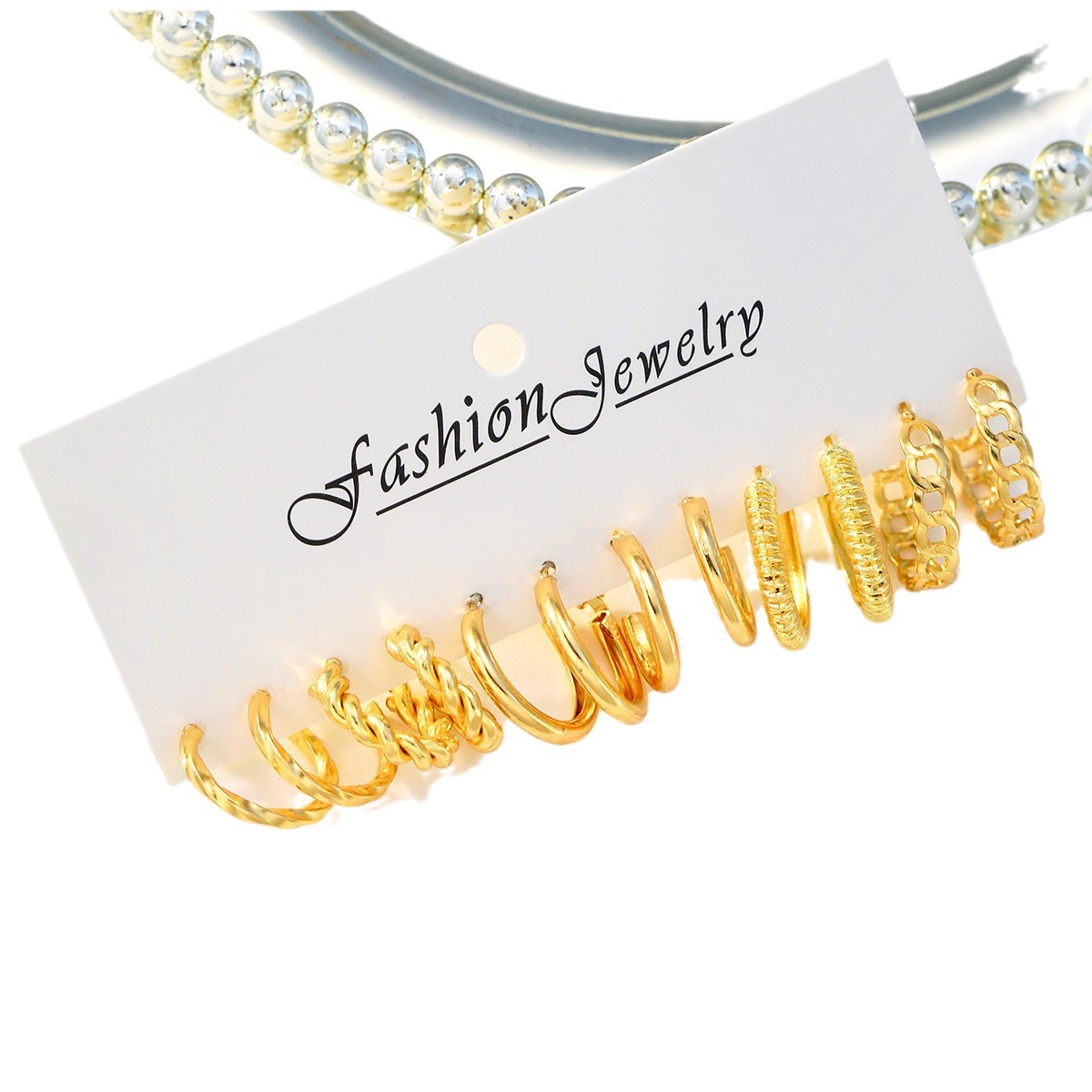 A 6-piece cross-border retro, simple and cold style gold earrings geometric twist women's set, fashionable and versatile Item Picture