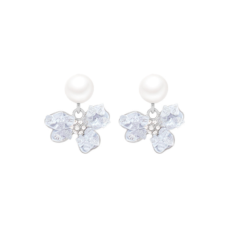 Forest-themed flower crystal pearl stud earrings, women's blue gradient high-end earrings, niche design high-end earrings Item Picture