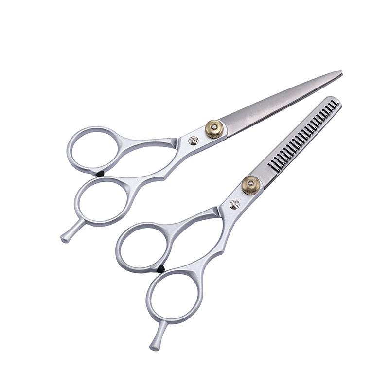 Silver small screw split scissors, flat scissors, bangs scissors, thin scissors, family hairdressing scissors, hair care tool set Item Picture