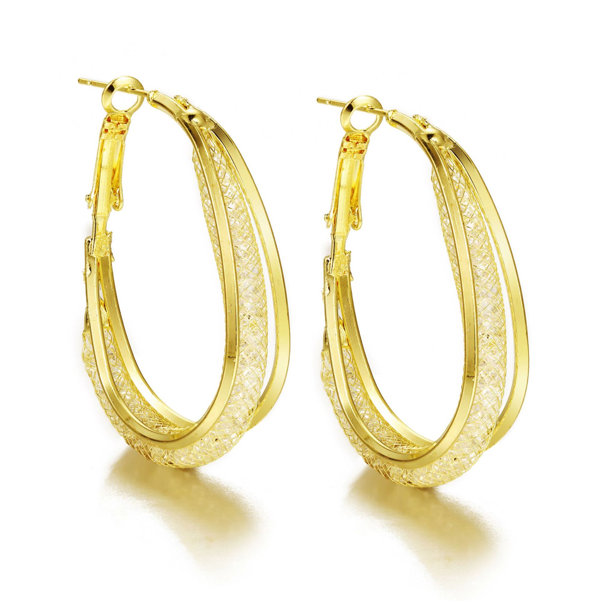 Cross-border best-selling high-end rhinestone ear rings, fashionable and simple crystal, individual and elegant, internet-famous mesh hollowed-out earrings Item Picture