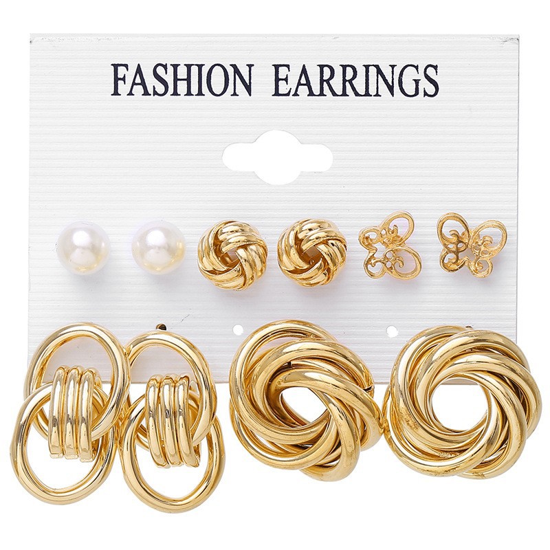 European and American fashionable metal circle imitation pearl stud set, creative and elegant cross-border heart-shaped butterfly earrings for women Item Picture