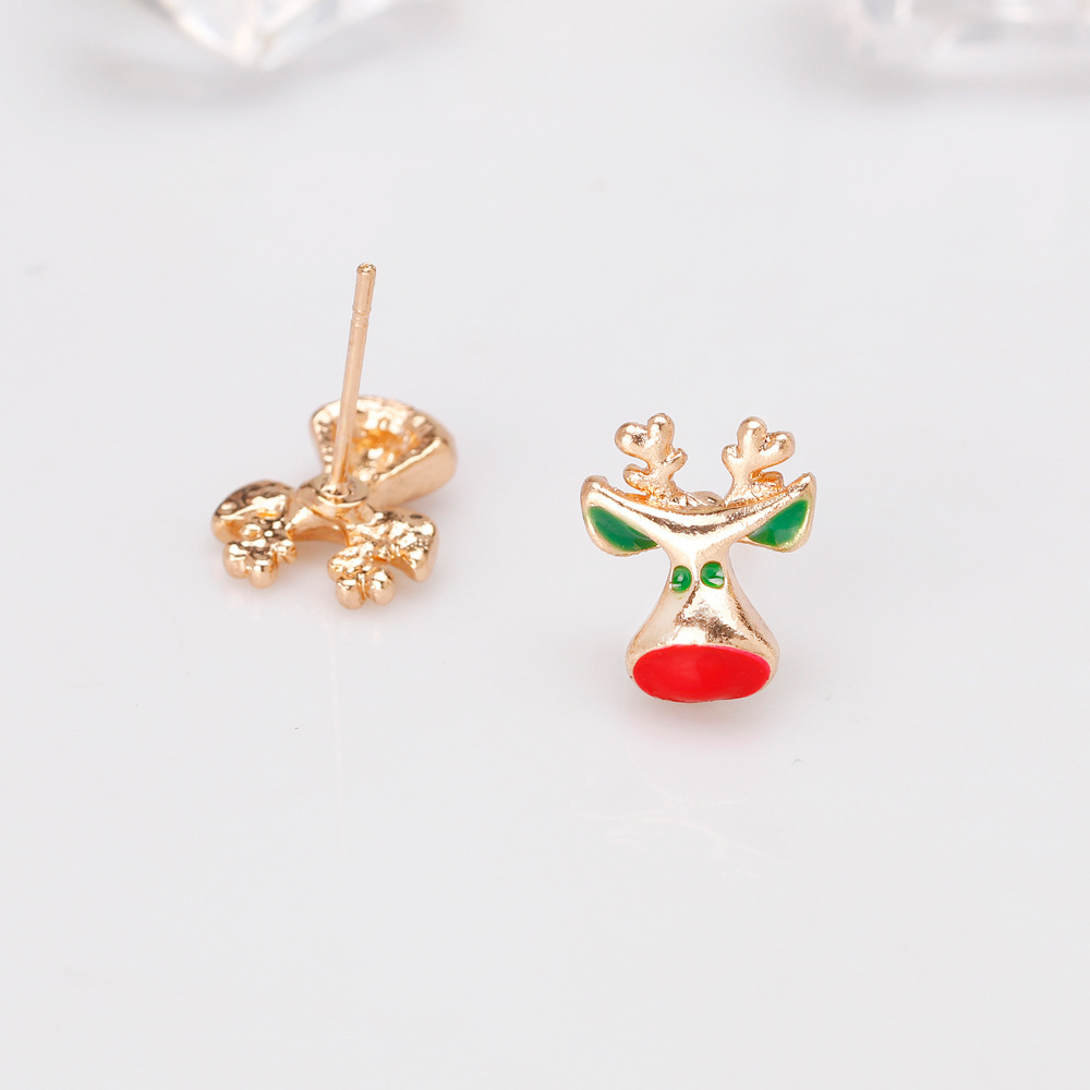 S925 Silver Needle best-selling earrings, European and American fashionable alloy with diamonds and painted oil, Christmas reindeer stud earrings, holiday stud earrings Item Picture