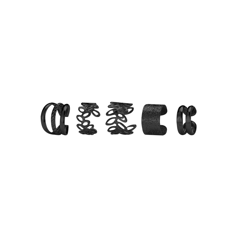 Creative and simple five-piece ear bone clip set without ear holes, personalized golden leaf hollowed-out multi-layer earrings, C-shaped ear clips details Picture