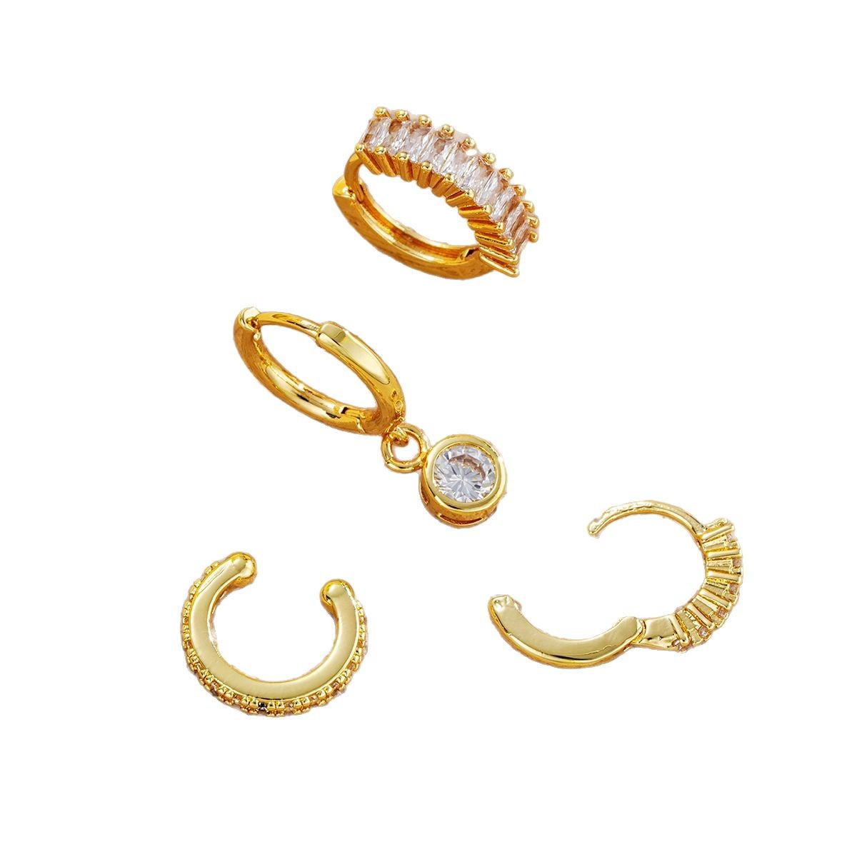 New cross-border European and American semi-managed zircon copper earrings 4-piece set/One light luxury and high-end creative women's earrings accessory Item Picture