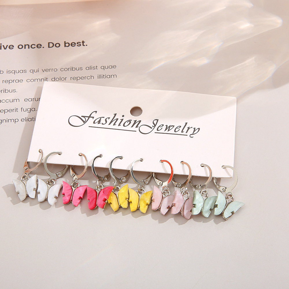 Colorful butterfly earring set of 5 pieces, creative earrings, women's fashion combination, stud earrings wholesale, high-end feel Application Scenario