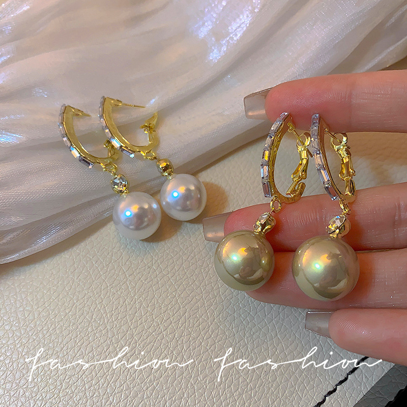 High-end champagne pearl earrings, zircon earrings, French exquisite, niche and versatile earrings, new women's trendy long style full figure