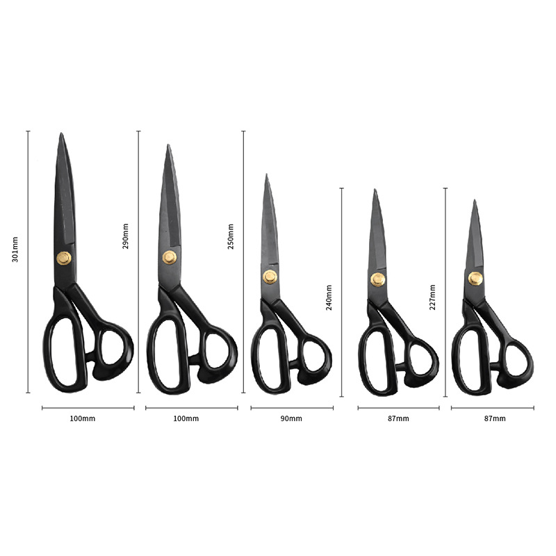 Stainless steel household scissors, manganese steel tailor scissors, large thickened sewing scissors, dipped plastic black carbon steel clothing scissors Item Picture