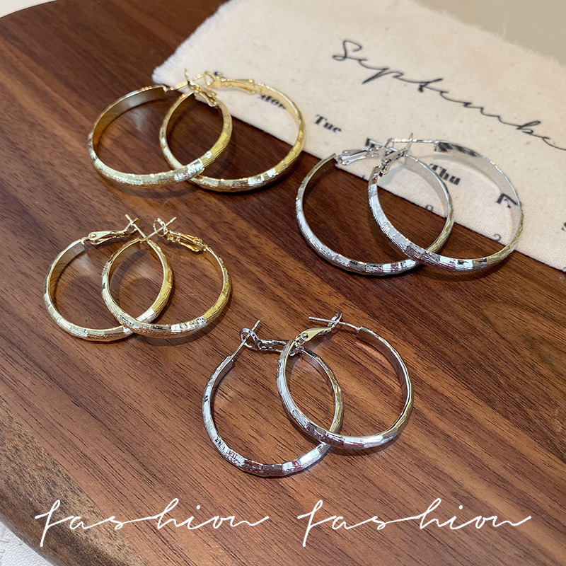 The ring-shaped earrings with a diamond-patterned smooth surface are a new style of trendy European and American earrings in 2025. They feature exaggerated geometric shapes and unique personality details Picture