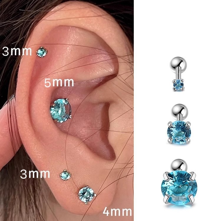 Super shiny colored zircon screw ear bone stud earrings for women, a light luxury and high-end look, delicate and versatile ear-piercing earrings, sweet and spicy earrings full figure