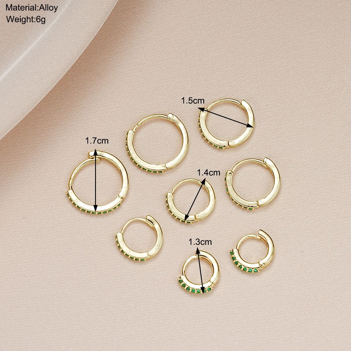 New cross-border black and green diamond earrings, simple and niche single-row diamond ear rings, high-end zircon copper earrings Specification drawing