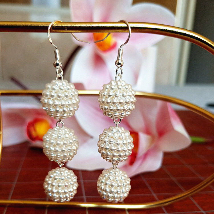 S925 Silver Ear Hook, Starry Sky Spherical Pearl Earrings, Dongdaemun trendy floral earrings, versatile and fashionable for women details Picture