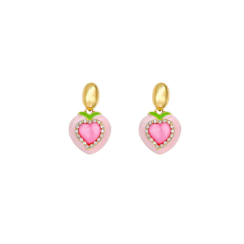 Super ethereal and gentle pink peach-shaped heart-shaped earrings, light luxury and high-end style earrings, unique and versatile earrings for women Item Picture