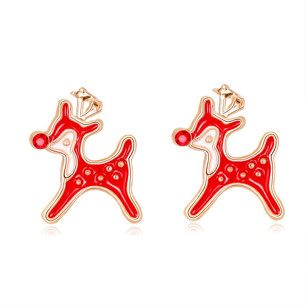 S925 Silver Needle Christmas Reindeer Stud Earrings AliExpress Small Reindeer Alloy Earrings Dripping oil Little deer Sweet personality details Picture