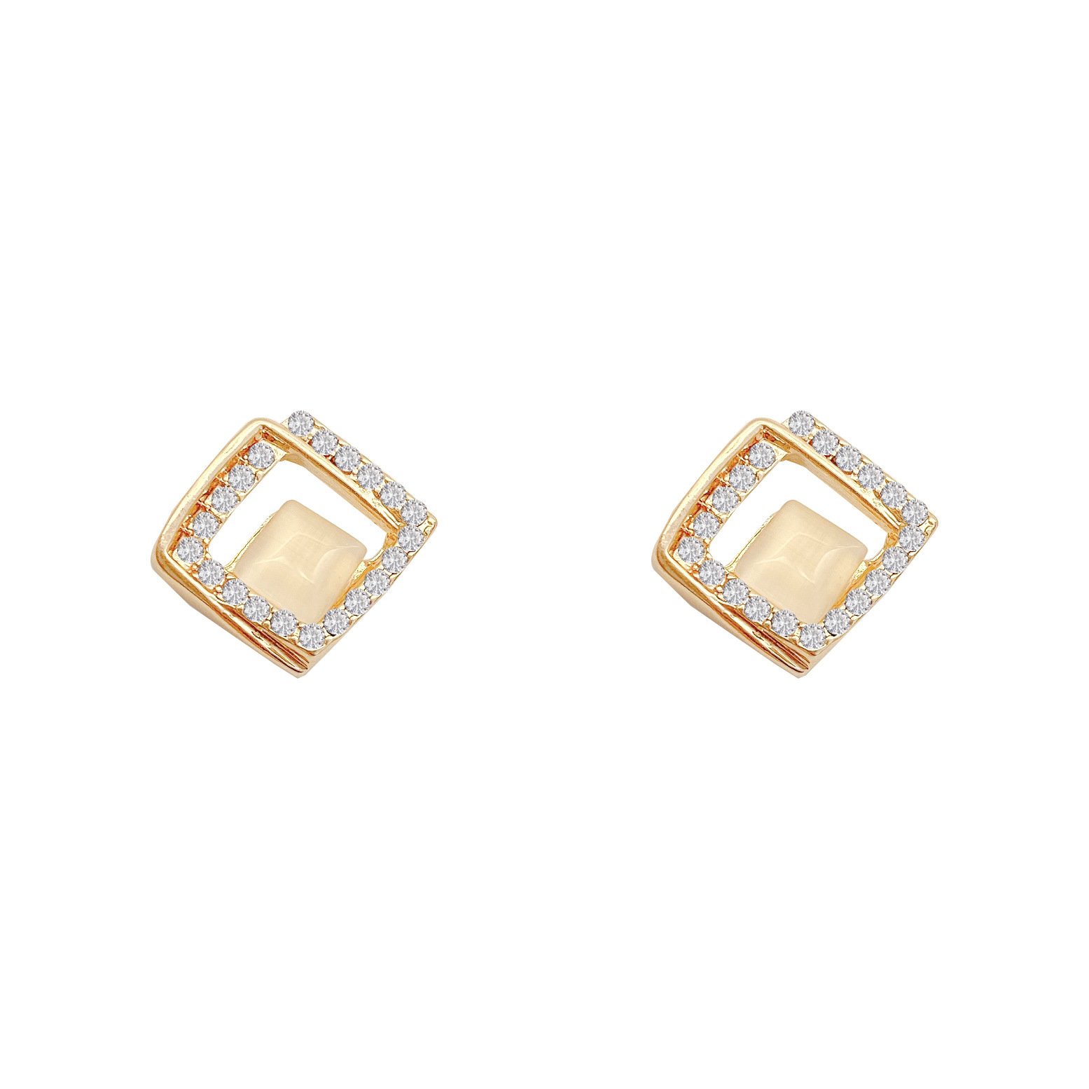 S925 Silver Needle Korean version New diamond-encrusted geometric cat's eye stone earrings, women's design sense, elegant and simple stud earrings Item Picture
