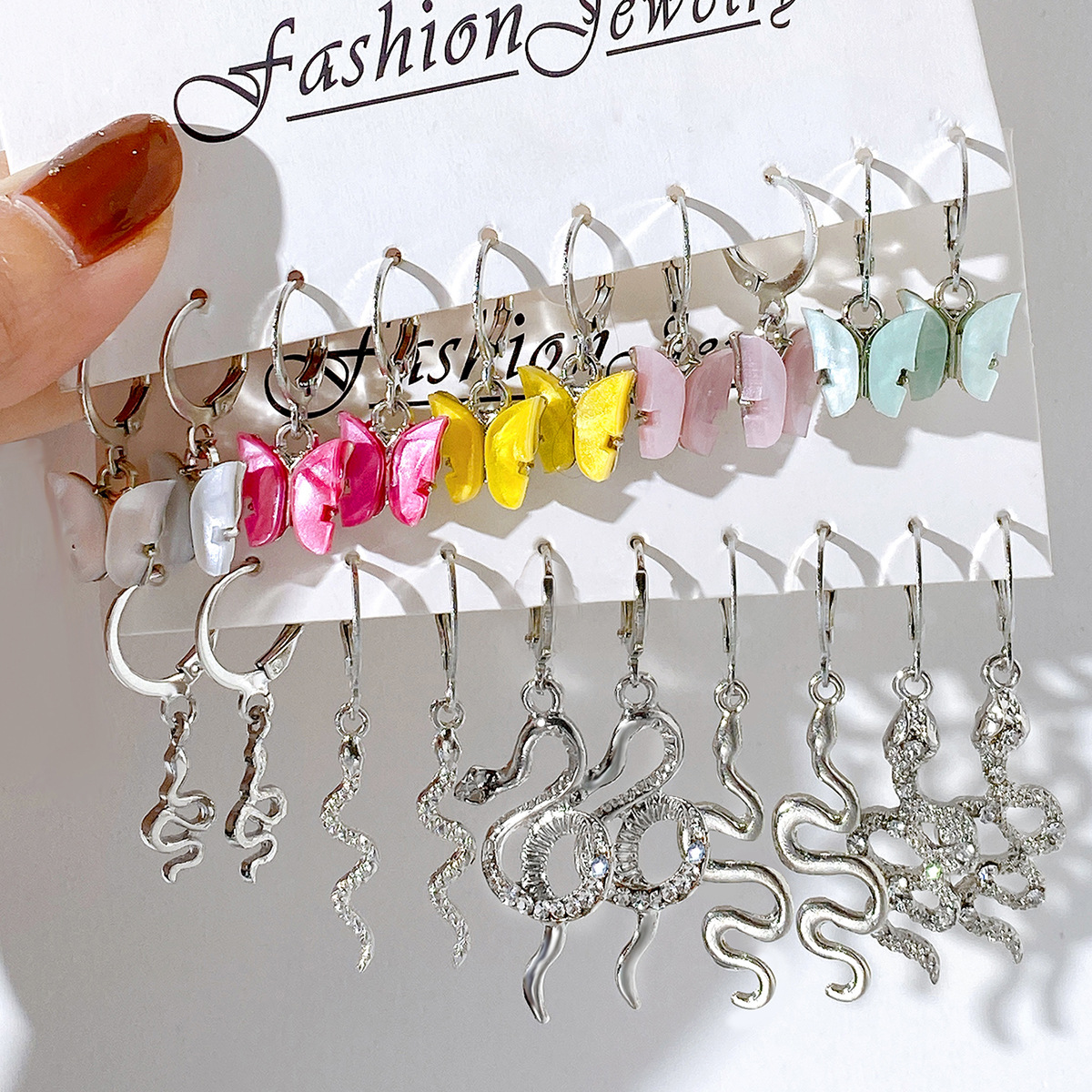 Colorful butterfly earring set of 5 pieces, creative earrings, women's fashion combination, stud earrings wholesale, high-end feel full figure