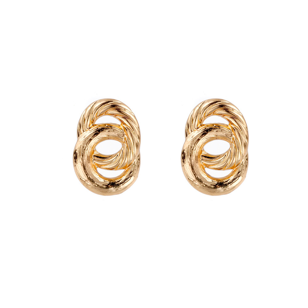 ins retro court-style irregular overlapping double-ring metal earrings with a niche and elegant design Item Picture