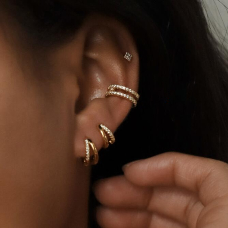 Cross-border new fully managed European and American style earrings, niche high-end creative zircon copper earrings 4-piece set/piece full figure