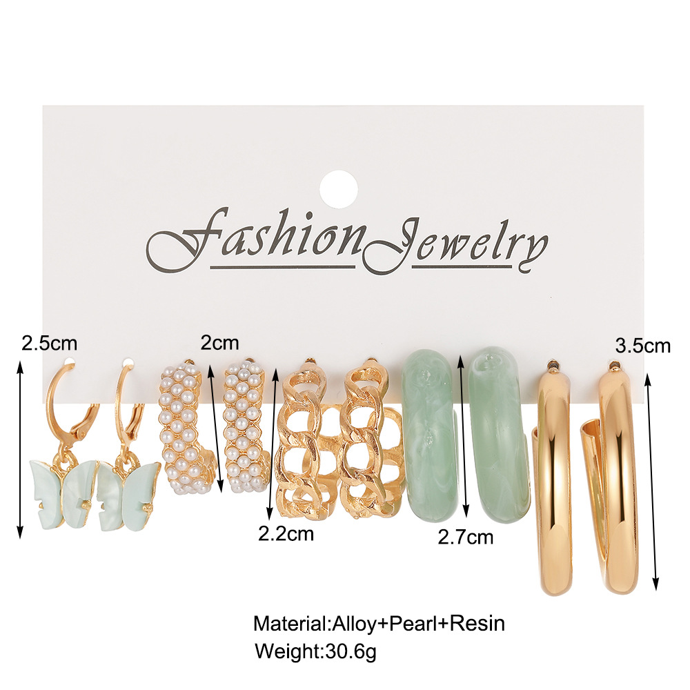 Cross-border new niche design earrings - acrylic butterfly imitation pearl earrings wholesale, European and American metal chain earrings details Picture