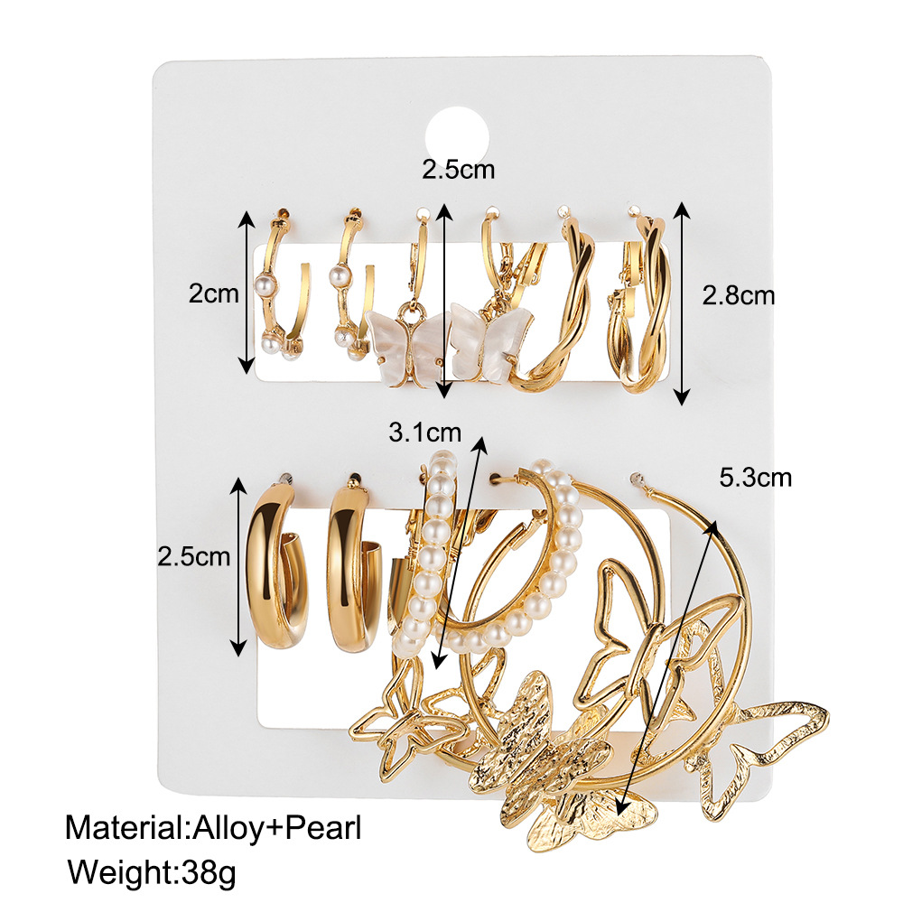 A new set of metal butterfly earrings from Europe and America, set of imitation pearl earrings, and a combination of Ins earrings are high-end and niche details Picture