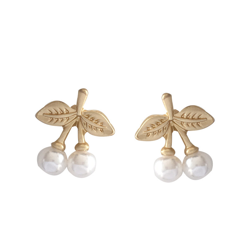 S925 Silver Needle Trendy, Instagter-style small pearl cherry stud earrings, a versatile and elegant ear accessory for women Item Picture