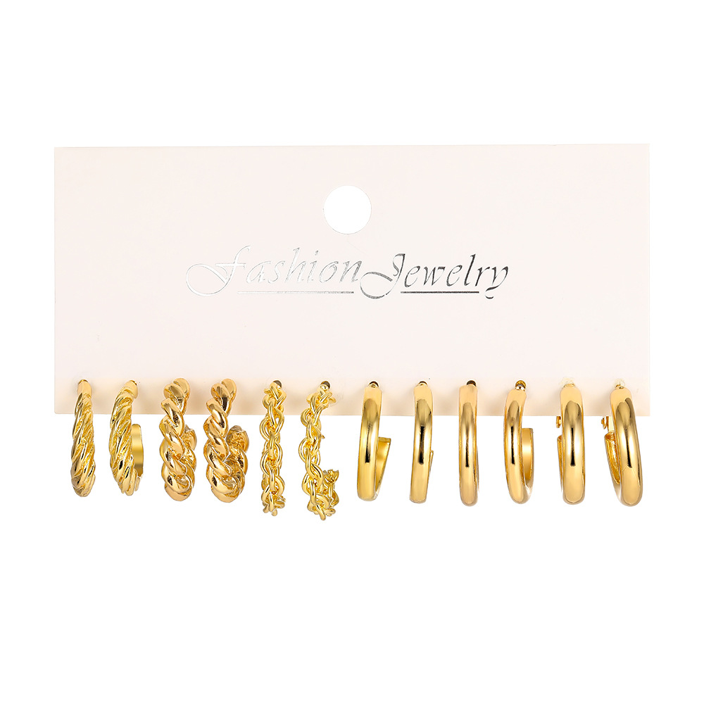 A 6-piece set of creative and simple C-shaped geometric twist earrings with unique metal ear rings from cross-border SHEIN Item Picture