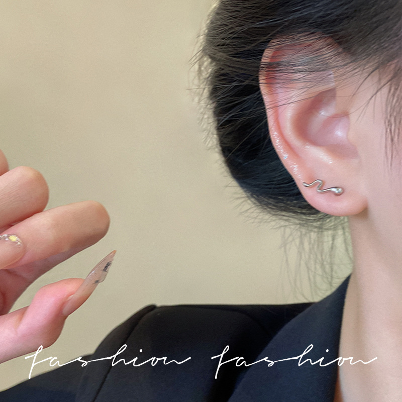 Two mini snake earrings in a cold and cool style, with a cute and niche design. The zodiac year stud earrings are simple and stylish Specification drawing