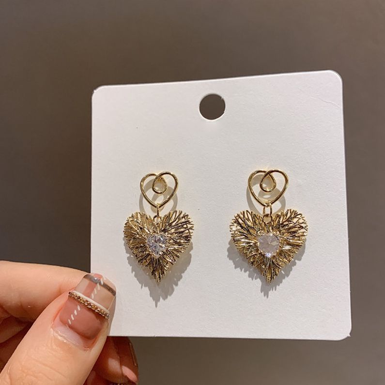 s925 Silver needle Long Double Heart Sparkling Diamond tassel earrings Heart-shaped diamond-encrusted Dongdaemun heart-shaped women's stud earrings details Picture