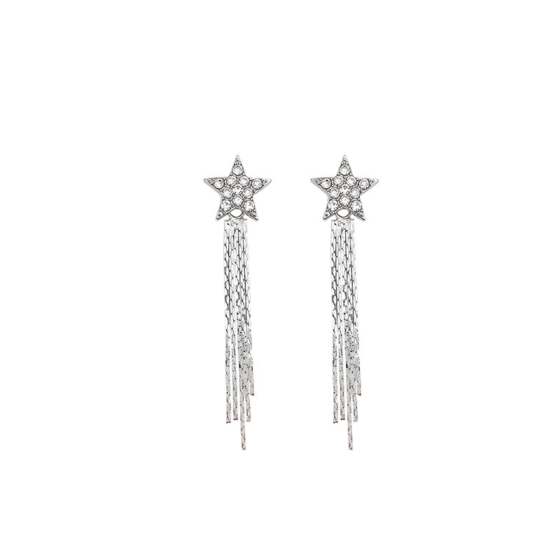 925 Silver Needle Super Sparkling Star Tassel Earrings, a niche design for women with a high-end feel, 2024 new trendy earrings Item Picture