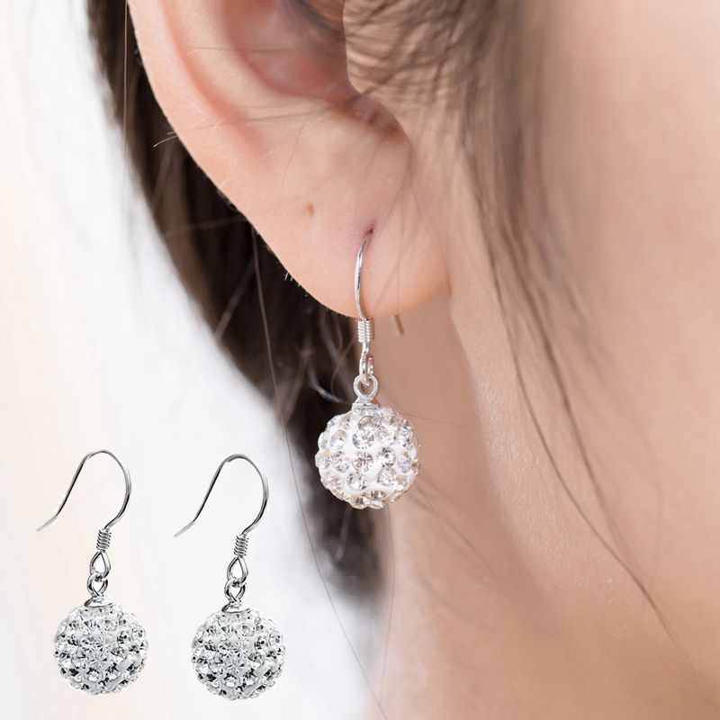 925 Ear Hook Earrings, Stud earrings, Korean style fashionable silver earrings, women's Full diamond crystal ball, long planet ear hook full figure