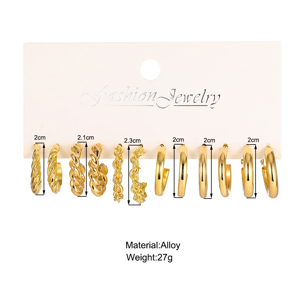 A 6-piece set of creative and simple C-shaped geometric twist earrings with unique metal ear rings from cross-border SHEIN details Picture