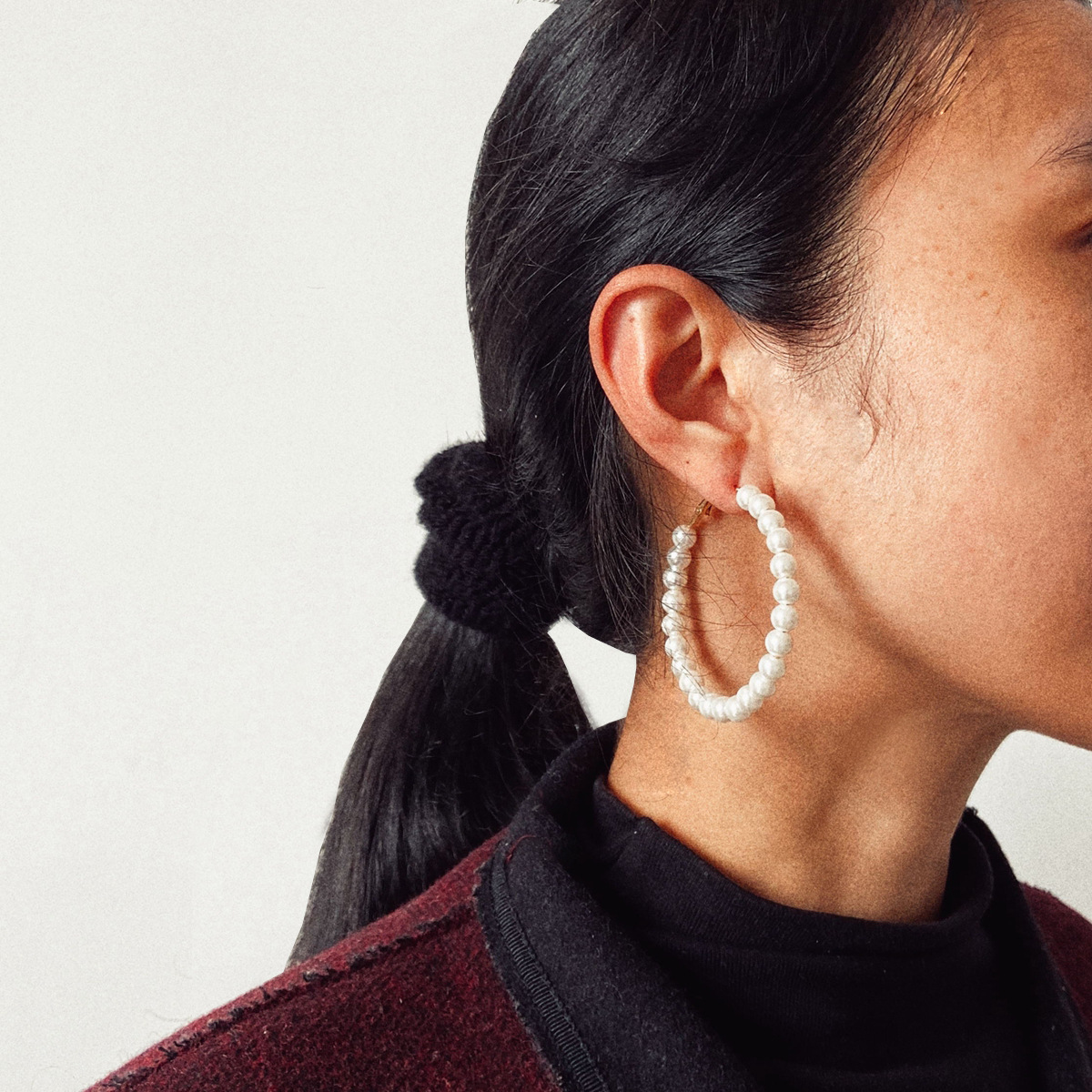 Han Zhishang's European and American cross-border style artificial pearl earrings are creative, retro and simple. They are the same style as the Ins ear rings for women details Picture