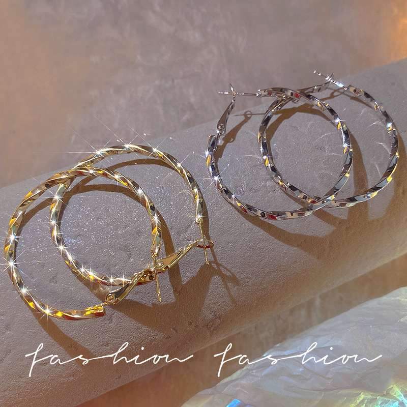 European and American style geometric twisted flower irregular temperament ear rings s925 silver needle simple and versatile exaggerated earrings and earrings for women full figure