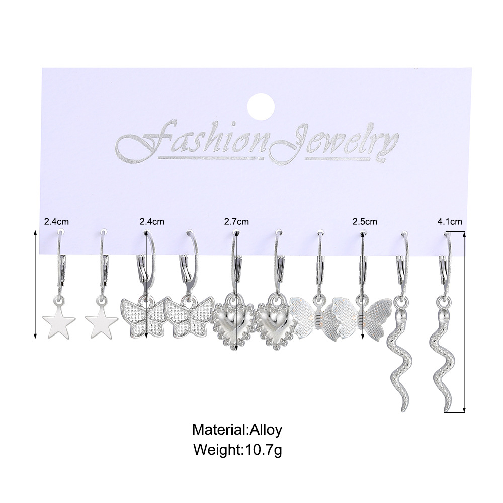 Wholesale of new cross-border butterfly imitation pearl earrings, creative and simple five-pointed star moon earrings set of 9 pairs details Picture