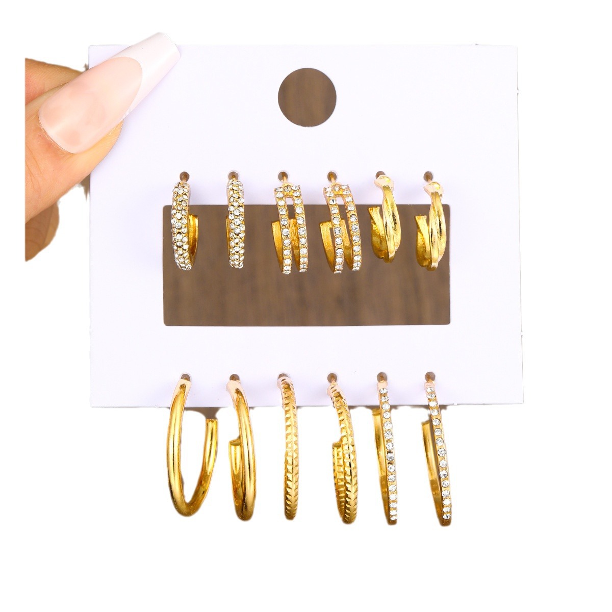 A 6-piece set of diamond-encrusted earrings for cross-border ins fashion and simplicity from Europe and America Item Picture