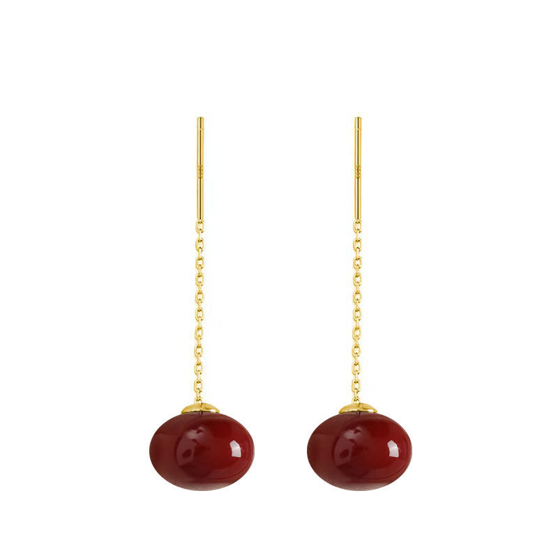 Ankora red retro pearl tassel stud earrings, a niche design for women with a high-end feel, are fashionable and versatile earrings Item Picture