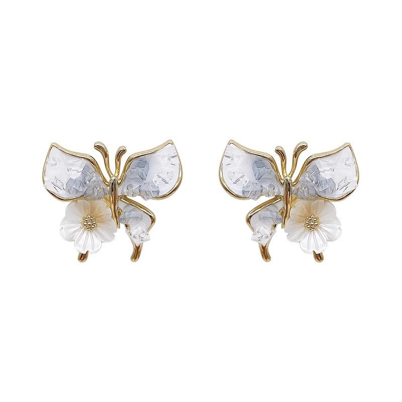 Korean-style gradient crystal butterfly flower earrings for women, gentle and ethereal stud earrings, personalized, versatile and high-end earrings Item Picture