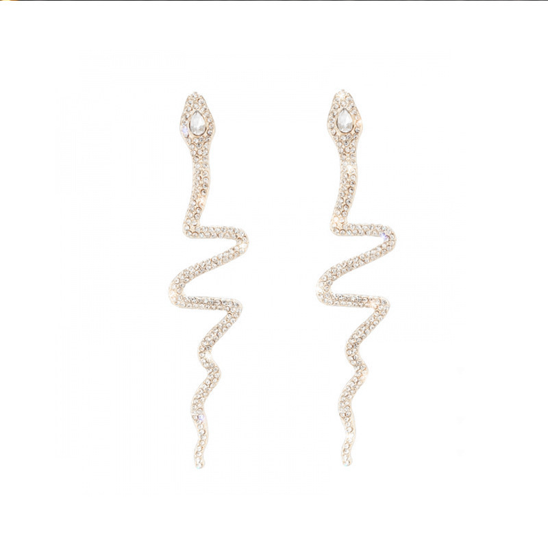 The same style of full-diamond dynamic snake-shaped earrings as Dilraba, women's light luxury, fashionable and high-end stud earrings, elegant tassel earrings Item Picture