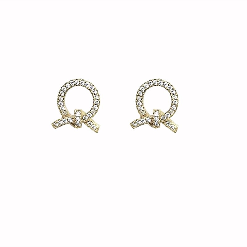 Korean Dongdaemun S925 silver needle simple water diamond small circle cross stud earrings, individual and elegant girl earrings Item Picture