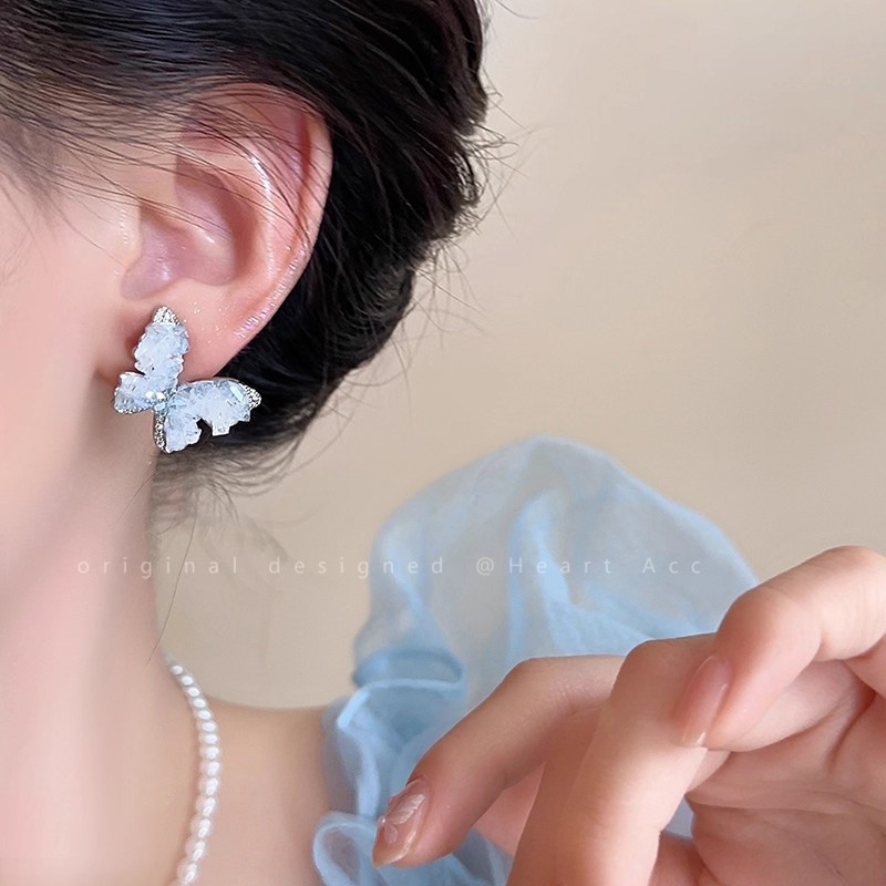 Blue gradient flower earrings, new Spring/Summer 2025 style, fresh and delicate stud earrings, niche, exquisite, sweet and elegant earrings for women Specification drawing