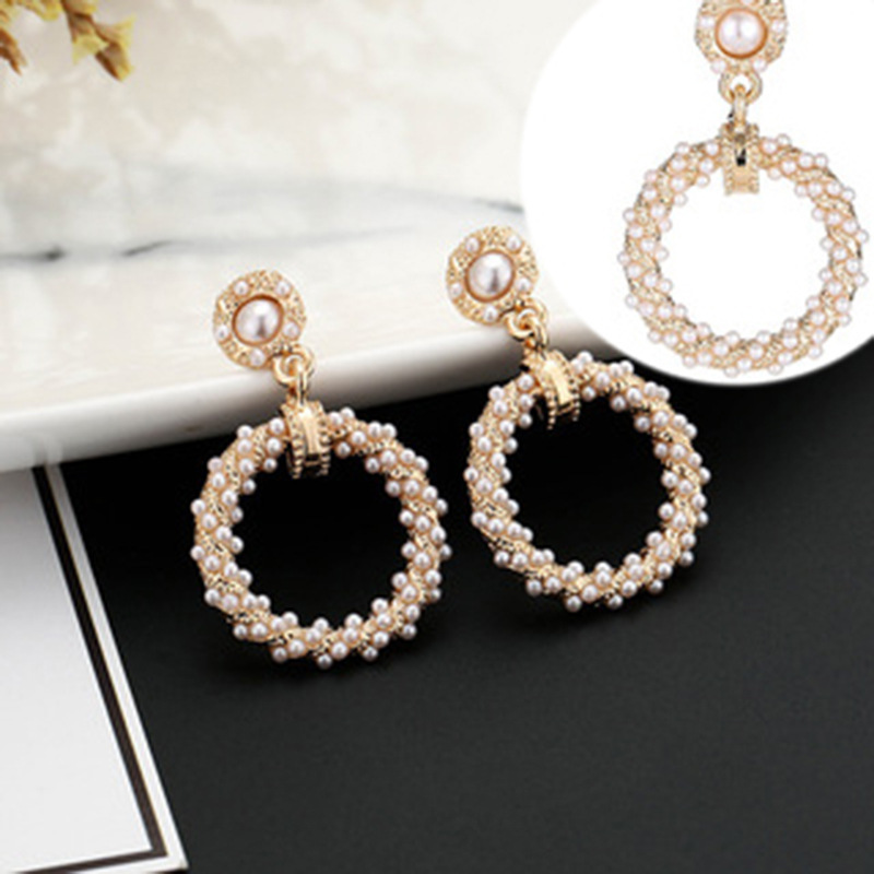 925 Silver Needle Korean version creative New style pearl Stud earrings Simple and versatile geometric round fashionable earrings full figure