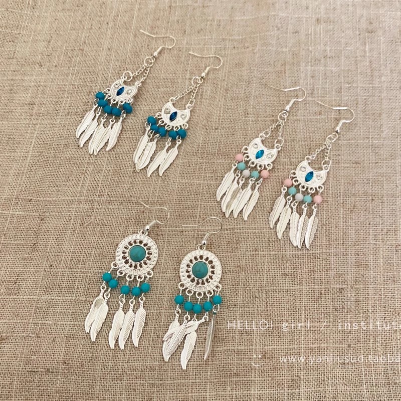 Exotic Dreamcatcher ~ Retro Ethnic style Miao silver tassel earrings, Bohemian turquoise earrings and accessories for women Application Scenario